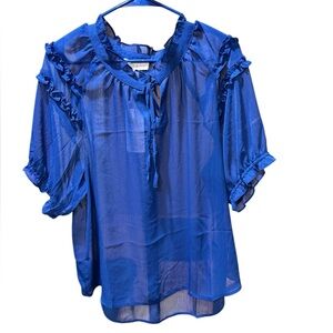 #170 Blue Ruffled Women's Sheer Top